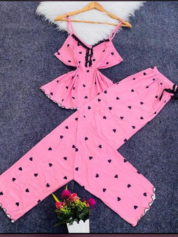 Pink Heart Print Nightwear Set