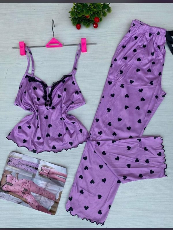 Lavender Heart Print Nightwear Set